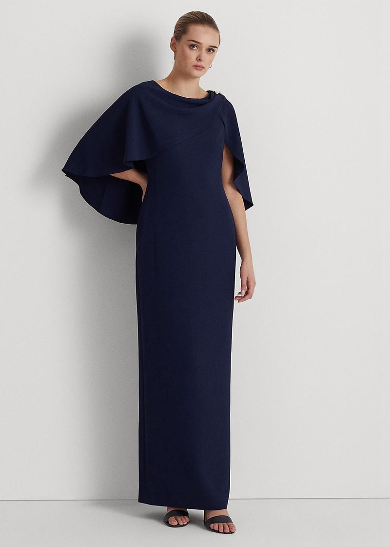 Sukienka Lauren Damska Granatowe Cape Crepe Gown 385274-ADF